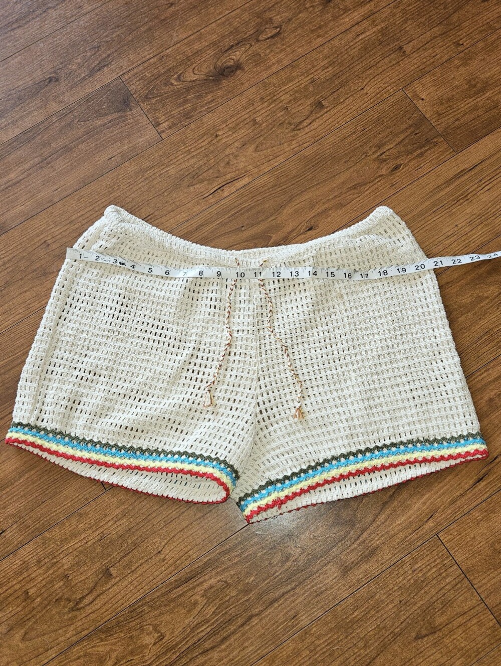 BDG woven Women's Cream Crochet Shorts with Multicolor Trim
